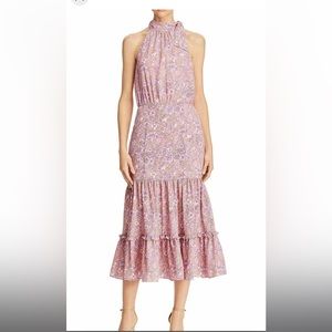 LIKELY Mona Ruffled Floral Midi Dress Pink